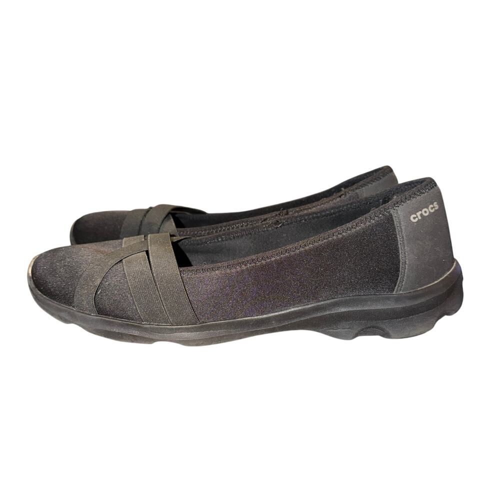 Crocs Duet Busy Day Strappy Ballet Flats Women’s Size 11 Black Slip On Shoes